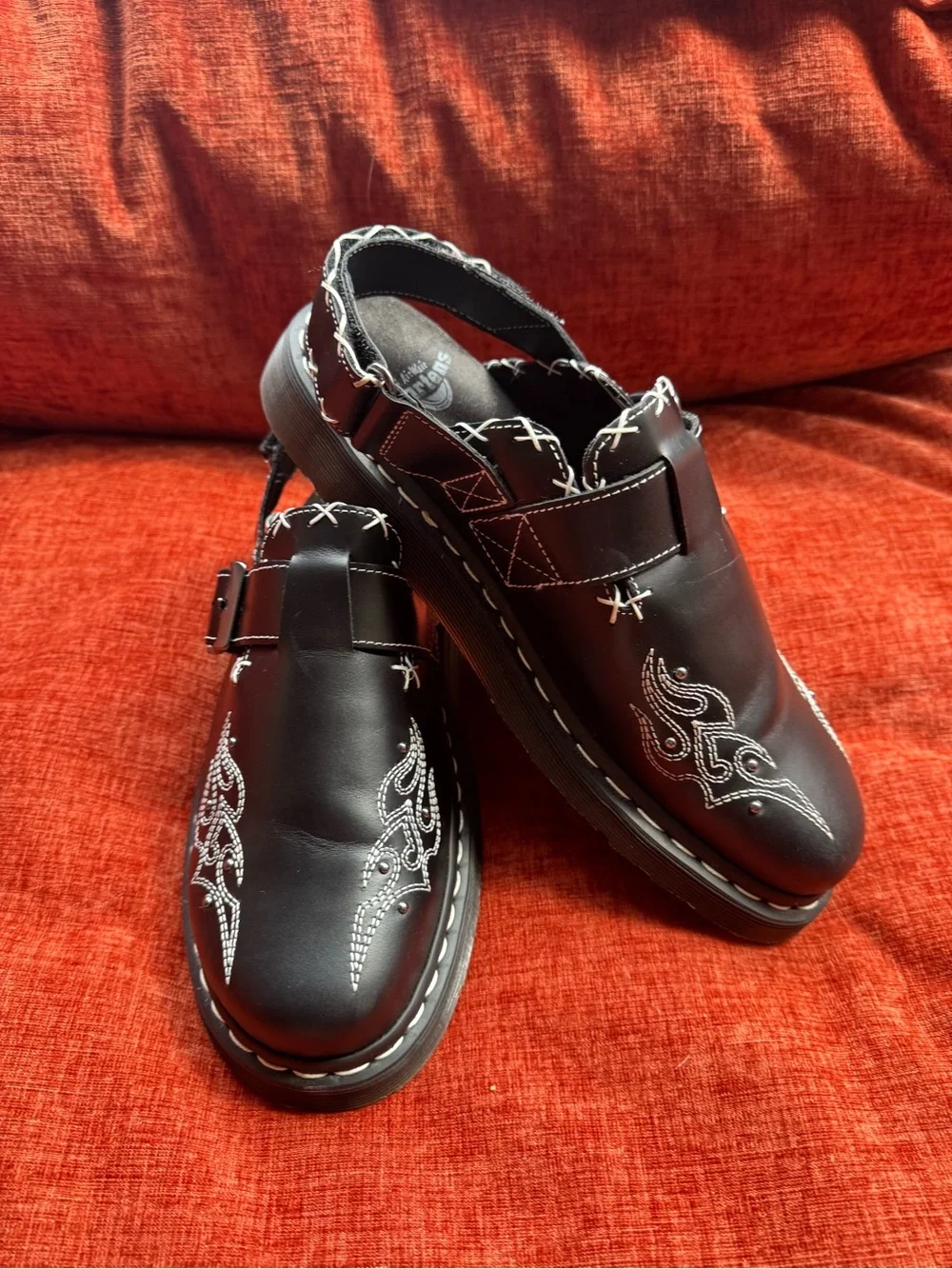 Dr. Martens Black Leather Buckle Slip-On Loafers with White Stitch Detail - Picture 7 of 16